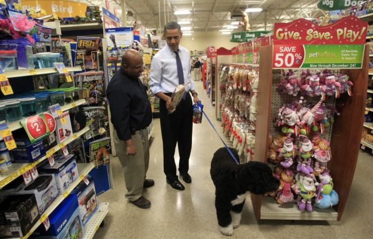 U.S. President Barack Obama buys a bone for his dog Bo in Alexandria