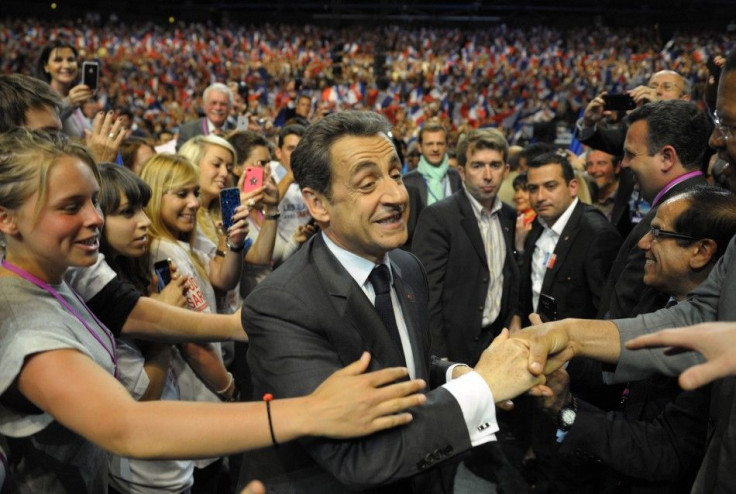 France&#039;s President and UMP party candidate for the 2012 French presidential elections Sarkozy arrives at a electoral rally in Nice Southern France