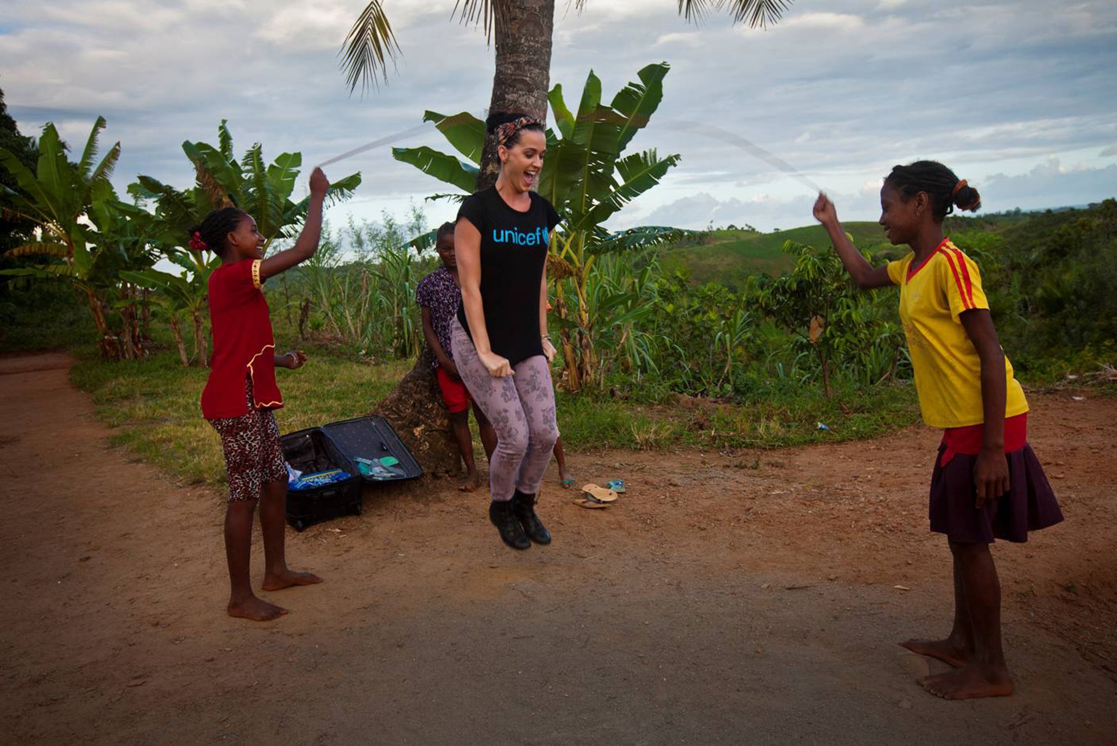 Katy Perry jumping rope in Madagascar