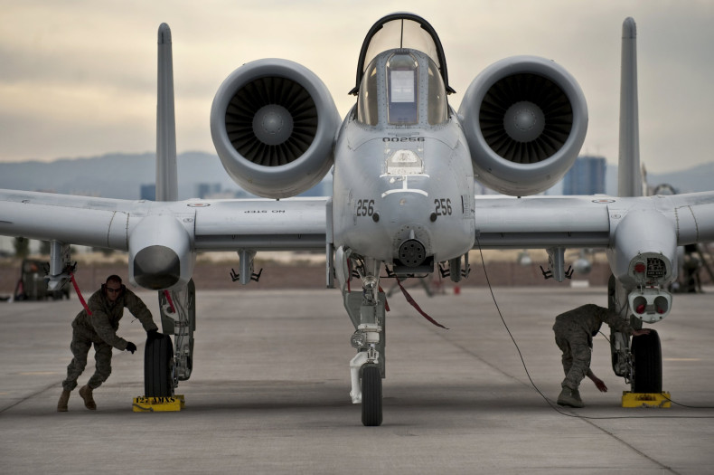 A-10 Thunderbolt aircraft being maintained