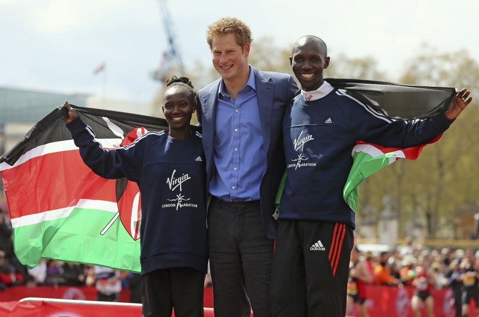 London Marathon 2012 In Pictures Prince Harry Greets Winners At Finish Line