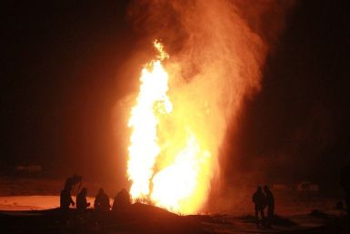 A fire burns on a gas pipeline in the Massaeed area west of the Mediterranean coastal town of al-Arish, North of Sinai, February 5, 2012.
