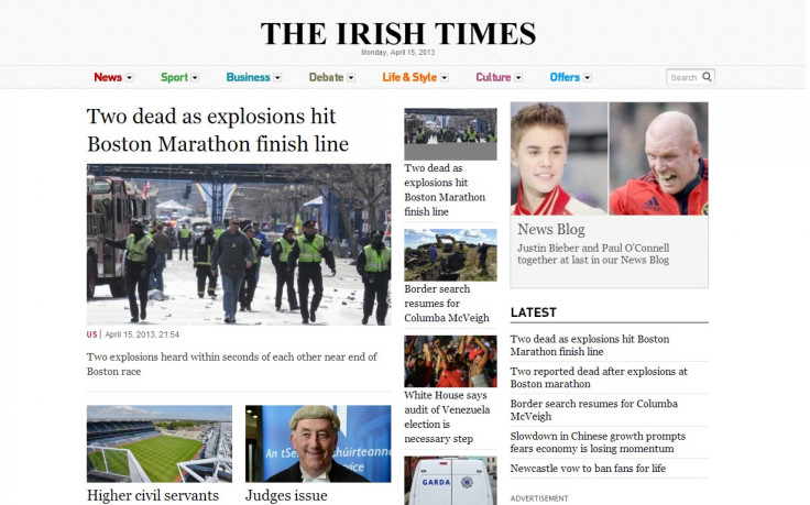 Marathon Explosion: Irish Times