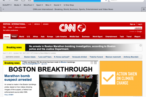 CNN Homepage During Suspect Arrest