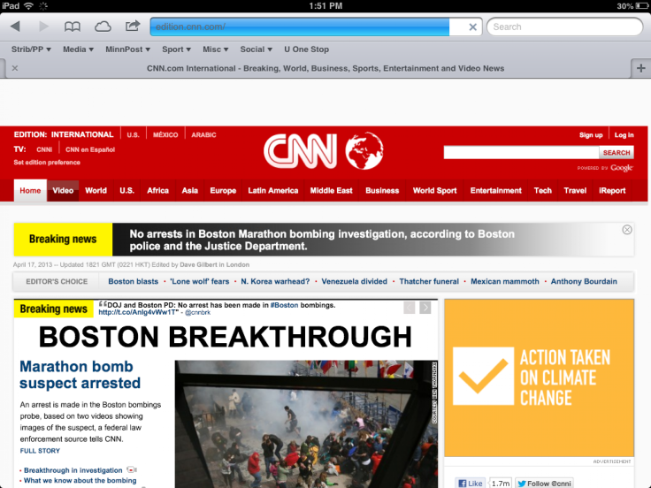 CNN Homepage During Suspect Arrest