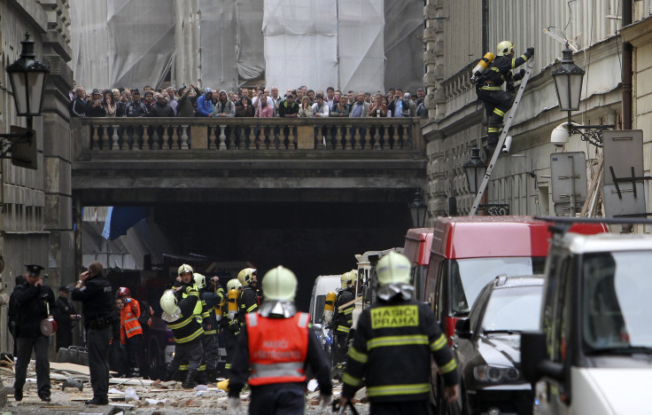 Firefighters on the scene of explosion in Prague.