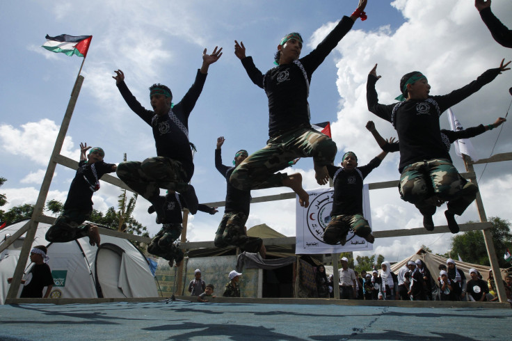 Palestinian men dancing on Nakba day