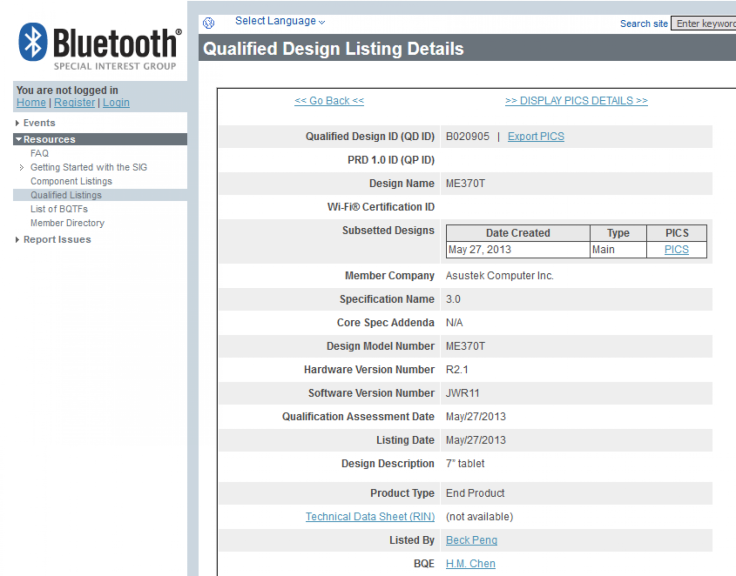 Bluetooth Nexus 7