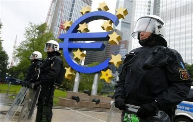 Anti-riot police in front of ECB headquarters in Frankfurt