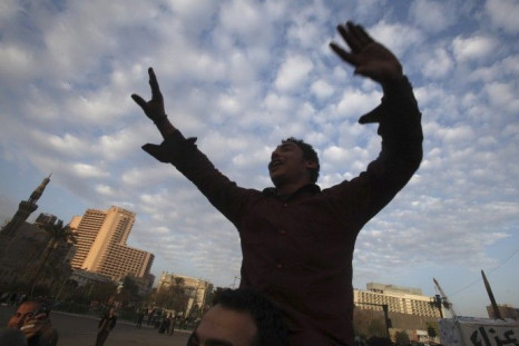 A protester shouts anti-Mubarak slogans during an anti-government protest in Tahrir square in Cairo February 1, 2011. 