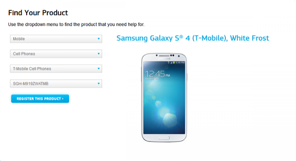 Samsung galaxy S4 Registration