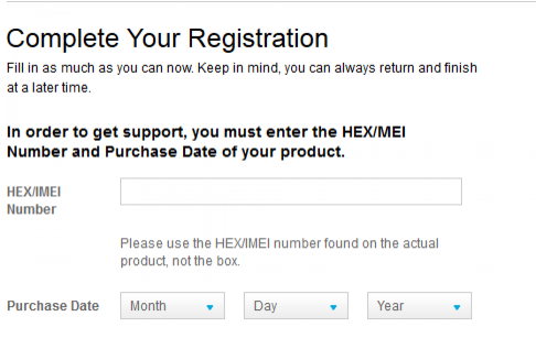 Samsung Galaxy S4 Registration