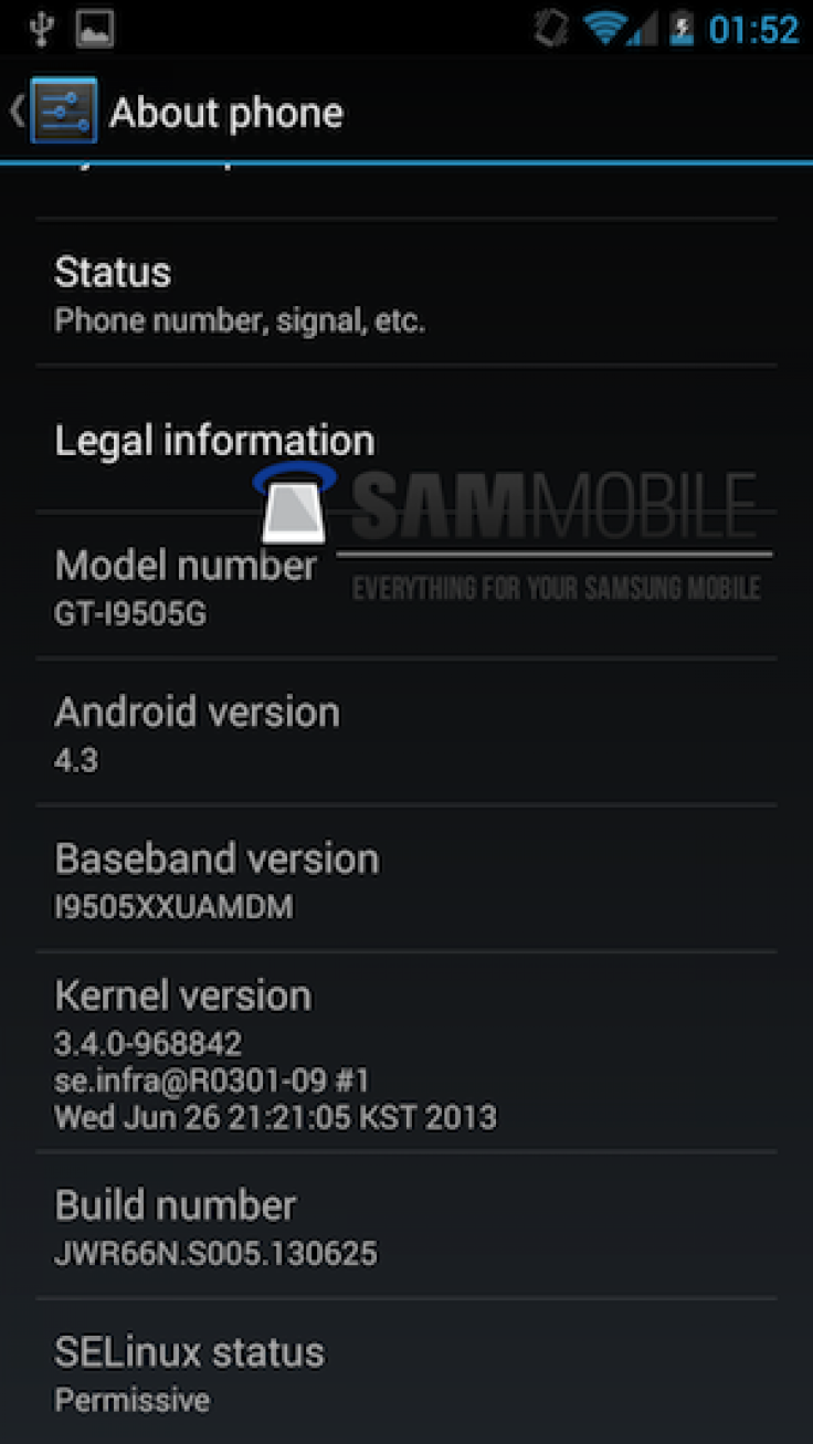 Samsung Galaxy S4 GE 'About Phone' Page