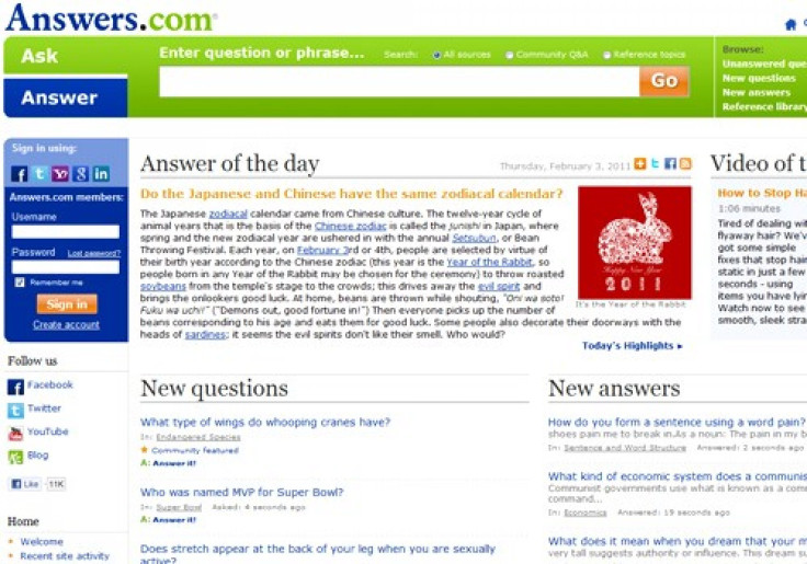 Answers.com website