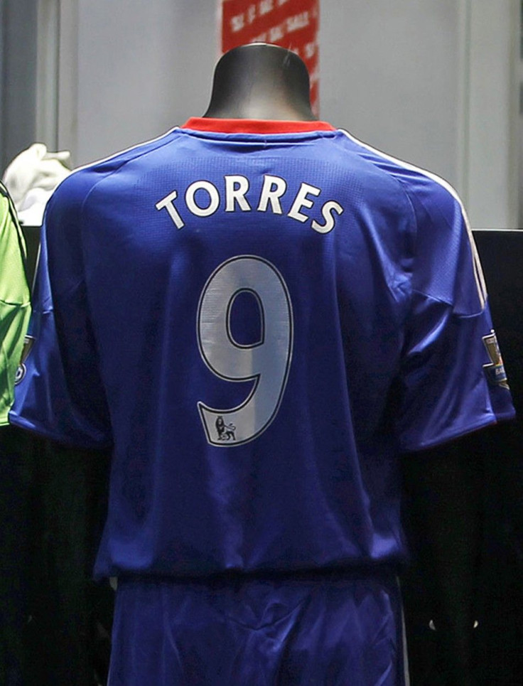 Chelsea soccer strip of the club's new signing, Fernando Torres, is displayed in the club shop at Stamford Bridge in London.