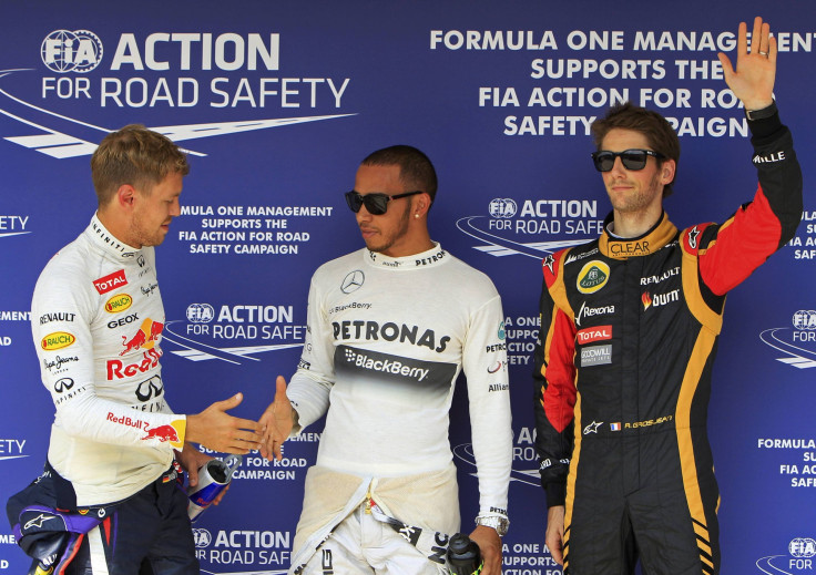 Lewis Hamilton, Sebastian Vettel and Romain Grosjean
