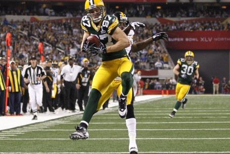 Packers wide receiver Nelson catches a first quarter touchdown pass past Steelers cornerback Gay during the NFL's Super Bowl XLV football game in Arlington