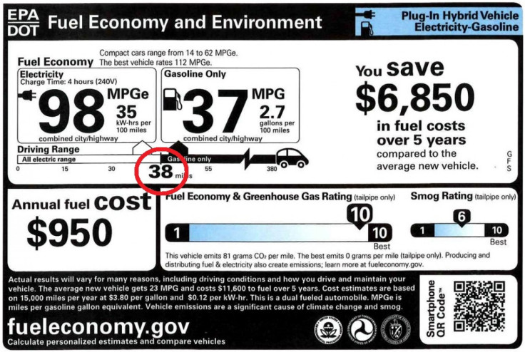 2013 Chevy Volt Window Label