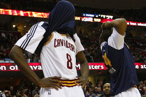 Cleveland Cavaliers' Christian Eyenga (L) and Samardo Samuels react during the fourth quarter of their NBA basketball game against the Portland Trail Blazers in Cleveland February 5, 2011. The Cavaliers lost their 24th consecutive game to set an NBA recor