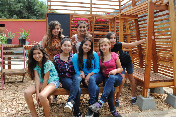 Participants via Hollenbeck PAL enjoying the Lath House built by Woodbury University students