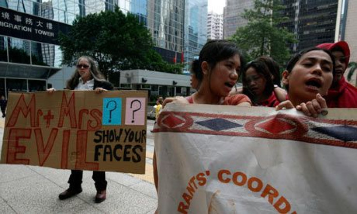 Maids protesting outside Hong Kong court