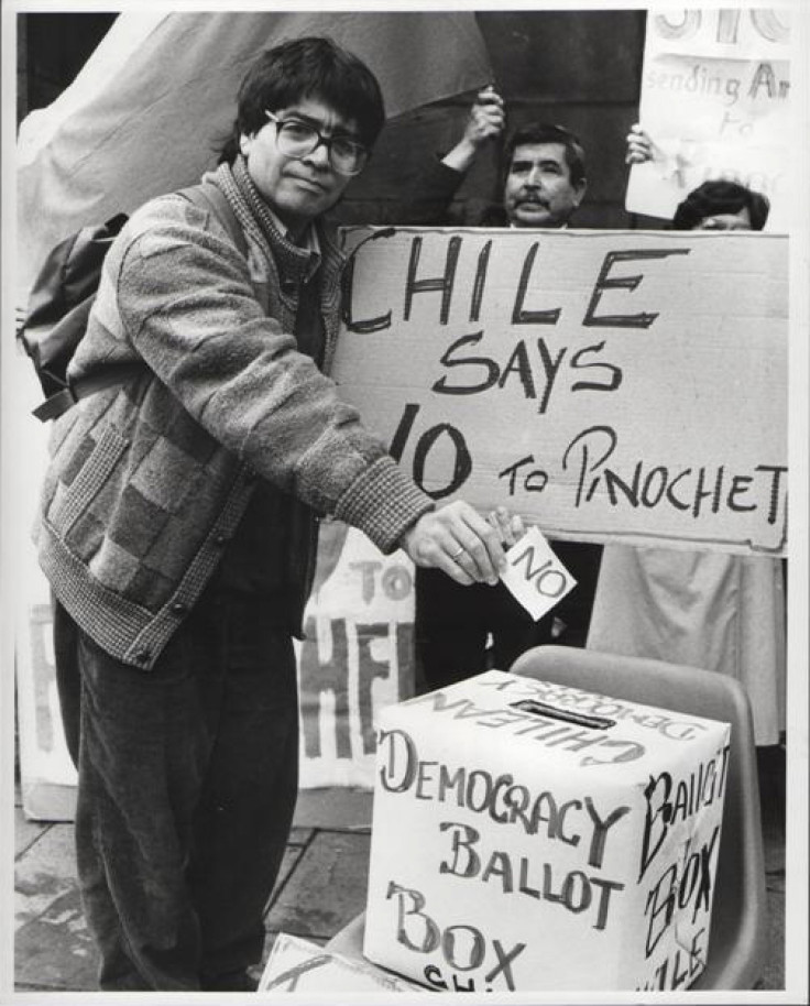 Carlos Arredondo casting his symbolic NO vote in Edinburgh, 1988