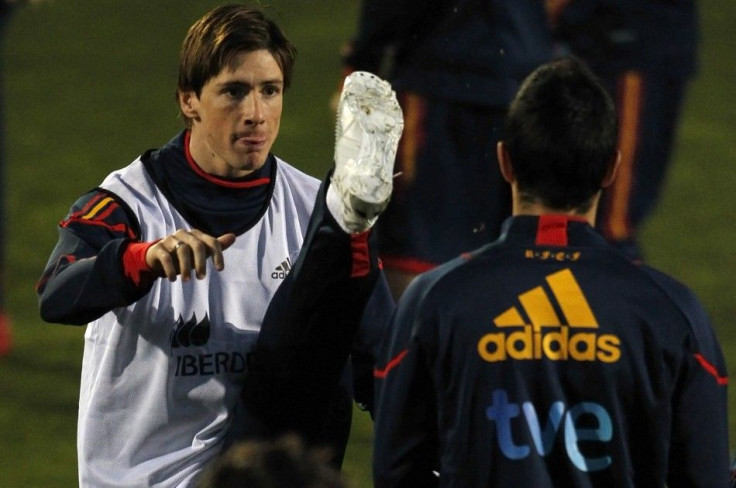 Spain's Torres takes part in a training session at the Spanish Soccer Federation headquarters in Las Rozas, outside Madrid.