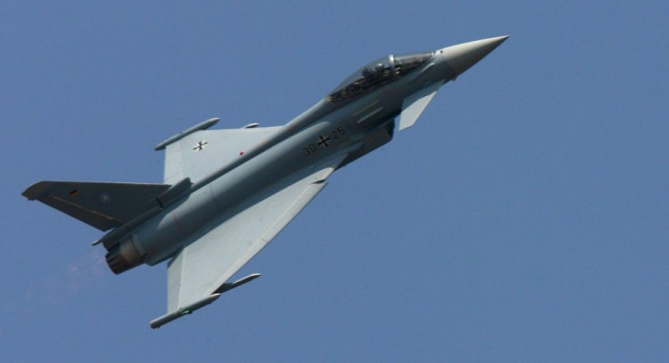 A Eurofighter Typhoon aircraft performs at Yelahanka air force station 