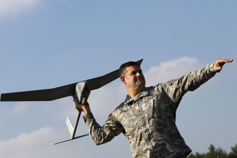 US soldier poses with drone