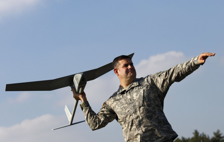 US soldier poses with drone