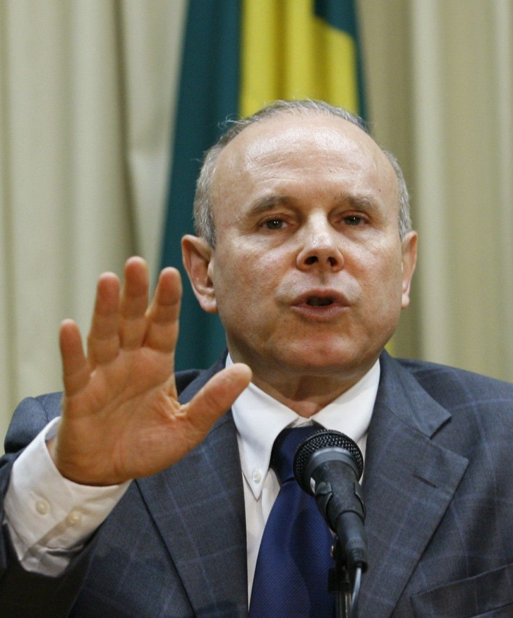 Brazil's FM Mantega speaks during a news conference in Brasilia