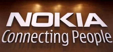 Corporate logo is on display at the Nokia flagship store in Helsinki