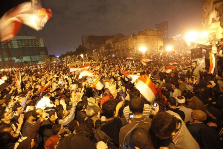 Egyptians celebrate Egyptian President Hosni Mubarak's resignation in Cairo's Tahrir Square