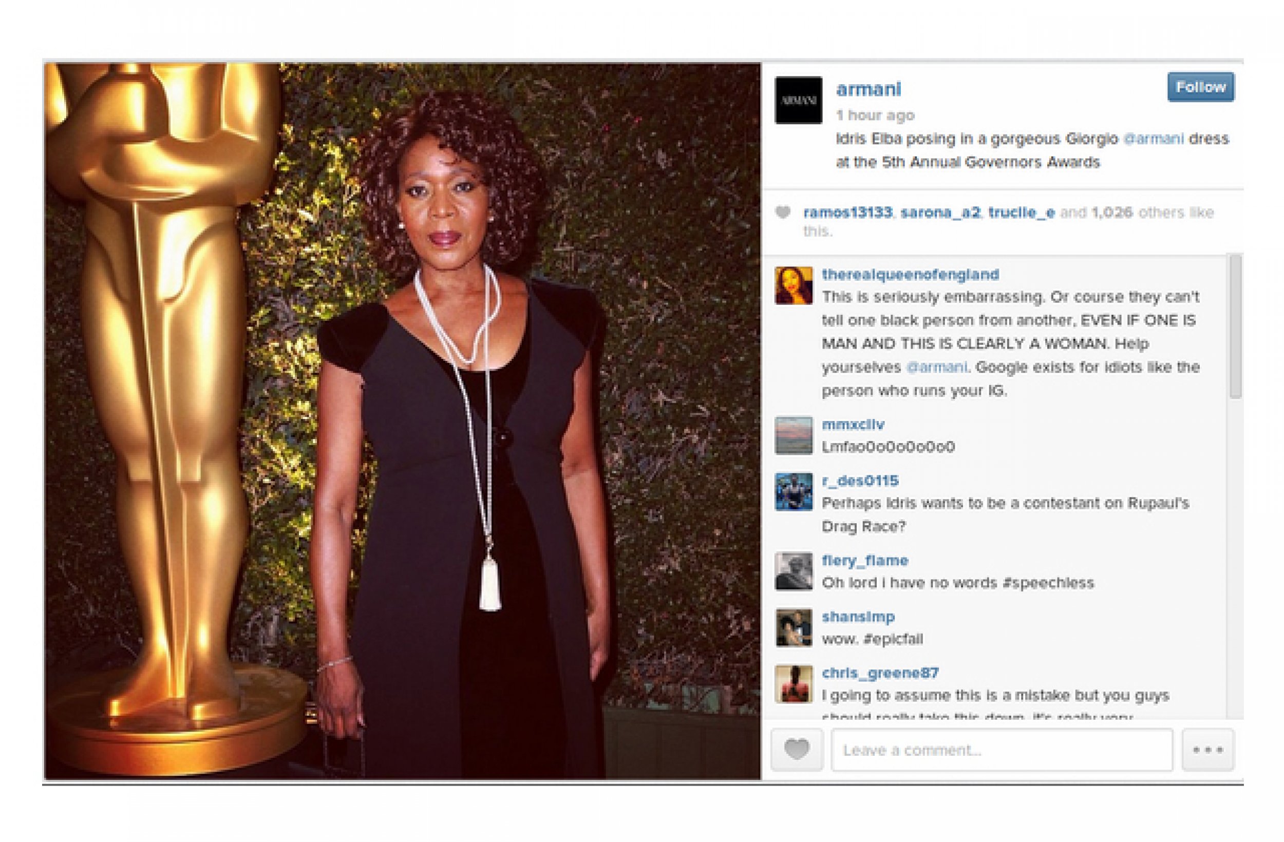 Armani Confuses Alfre Woodard With Idris Elba Twitter Poking Fun