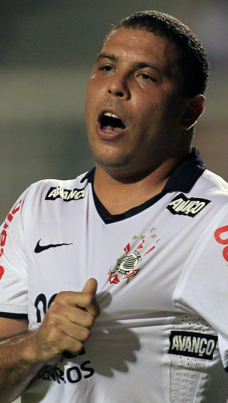 Ronaldo of Brazil's Corinthians reacts during their Copa Libertadores soccer match against Colombia's Deportes Tolima in Sao Paulo.