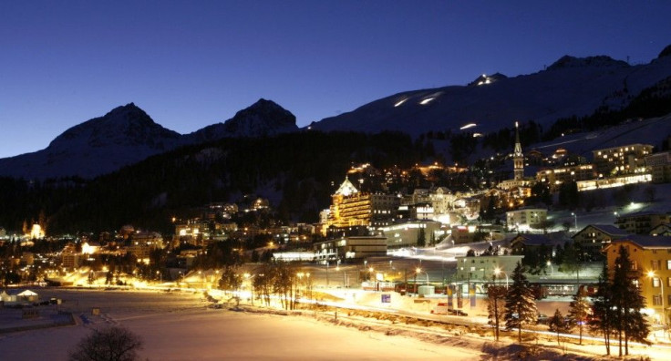 A night view shows the Swiss mountain resort of St. Moritz 