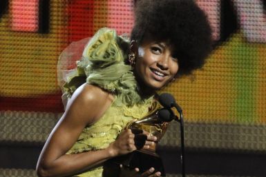 Jazz singer and bassist Esperanza Spalding accepts an award at the 53rd annual Grammy Awards in Los Angeles