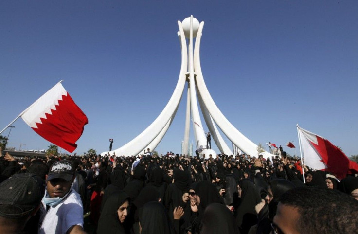 Thousands of protesters gather at Pearl Roundabout in the heart of the Bahraini capital Manama