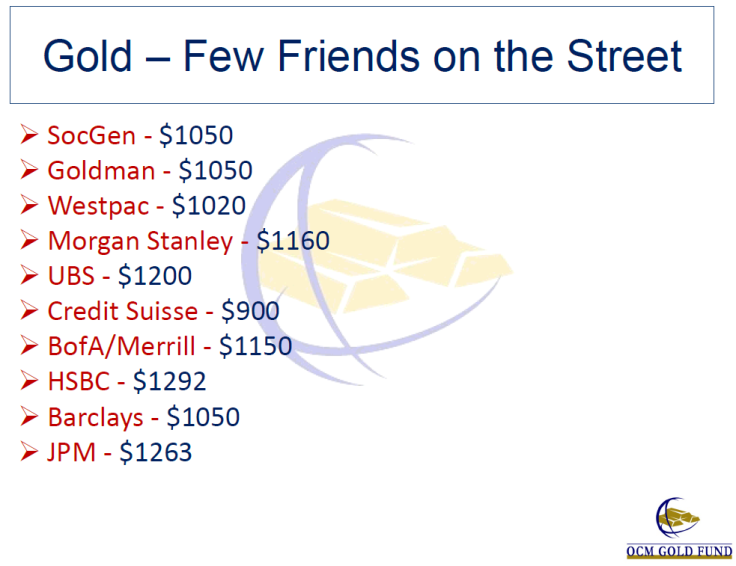 Gold Wall Street 2014 Price Forecasts, OCM Gold Fund Presentation Feb 27 2014