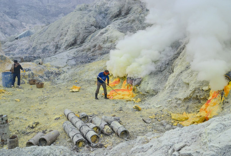 Ijen Volcano Indonesia sulfur miners