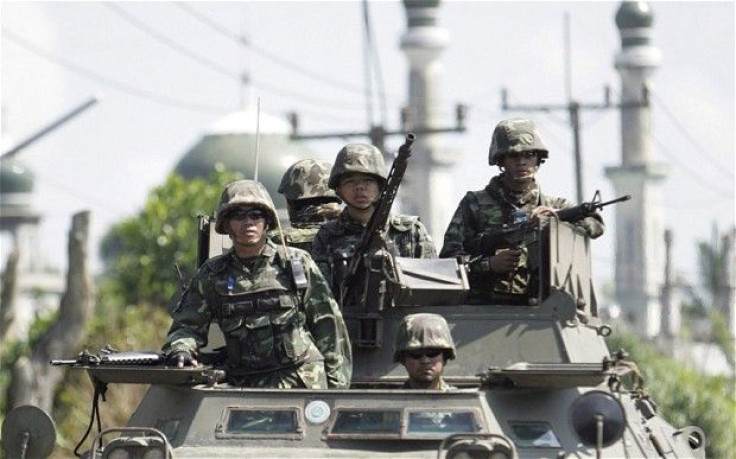 Thai soldiers on patrol in southern Thailand's Pattani province