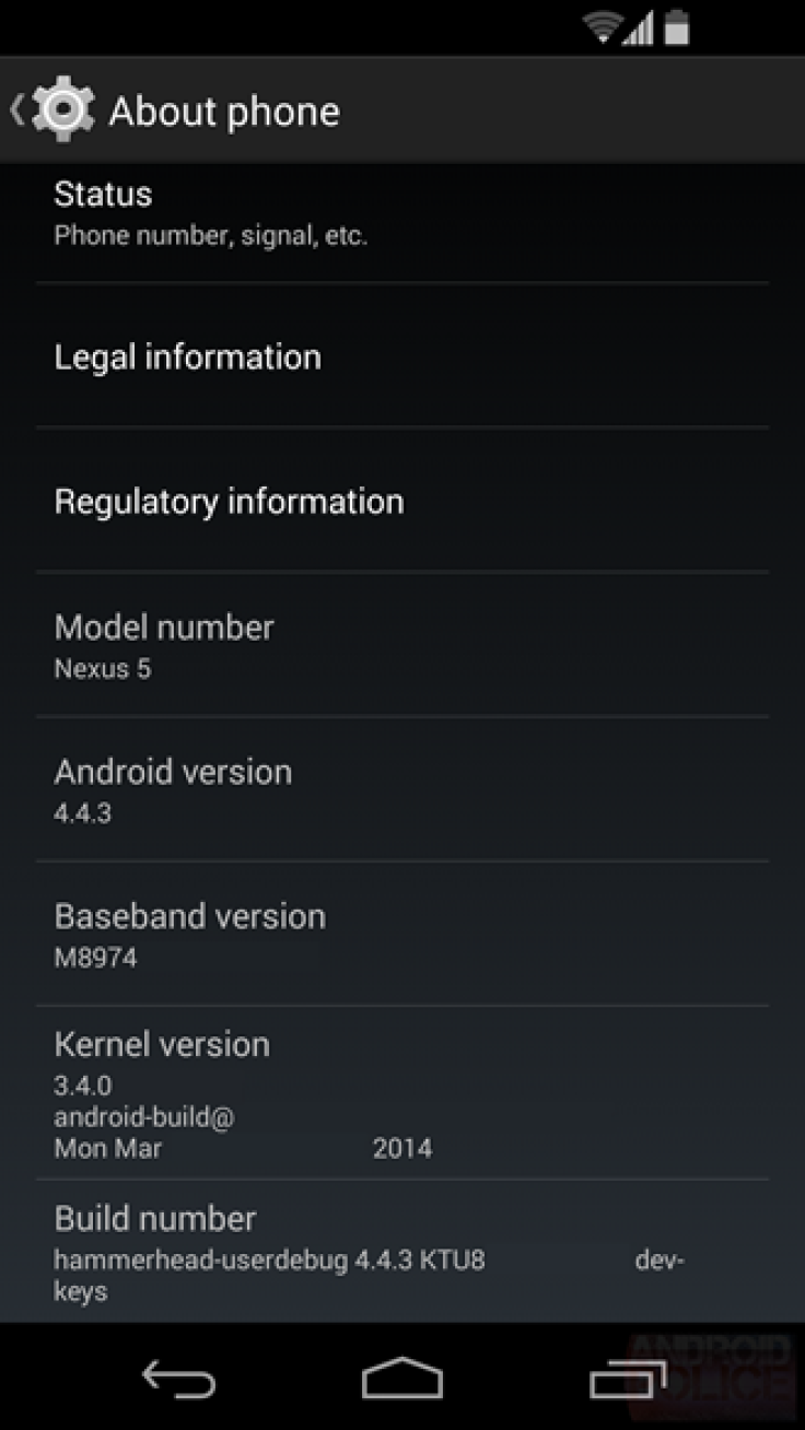 Prospective Android 4.4.3 KitKat settings page