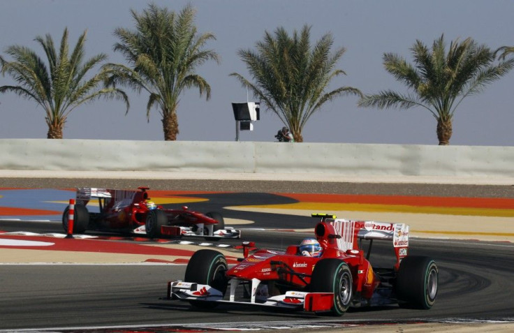 Ferrari Formula One driver Fernando Alonso of Spain leads F1 Bahrain race in 2010.