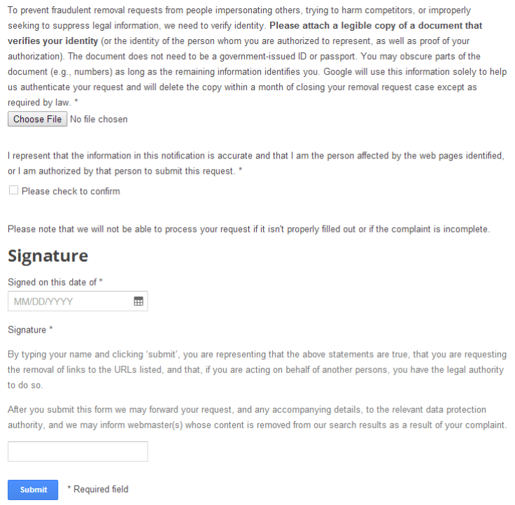 Google Search Removal Request Form 3