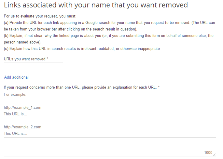 Google Search Removal Request Form 2
