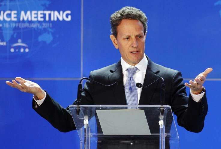 U.S Treasury Secretary Geithner addresses a news conference at the end of the G20 finance meeting in Paris
