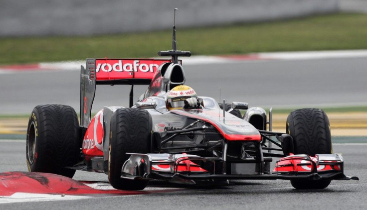 McLaren Formula One driver Lewis Hamilton of Britain takes a curve during an F1 practice session at Catalunya's racetrack in Montmelo, near Barcelona.