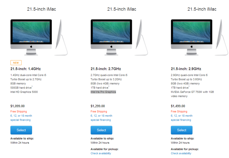 imac spec comparison