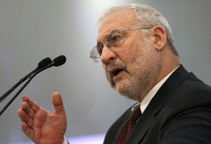 Nobel-prize winning economist Joseph Stiglitz delivers a speech during an economic conference in Athens