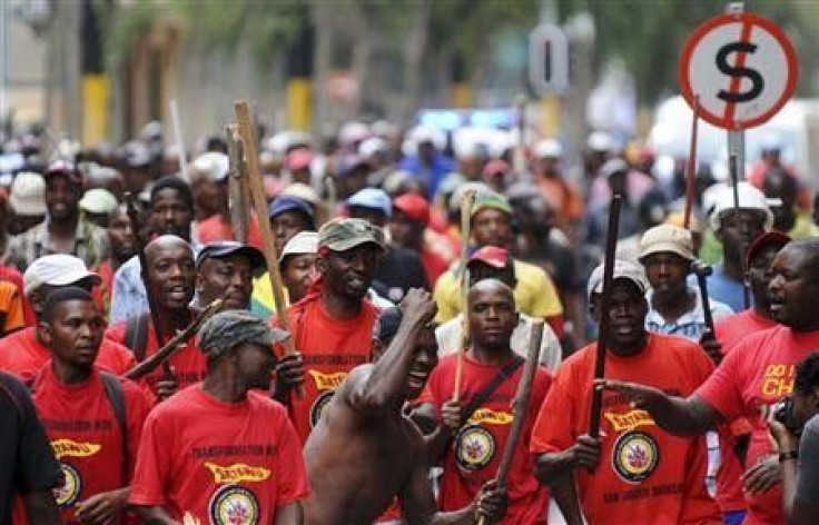 Striking truck drivers march through the streets of Johannesburg